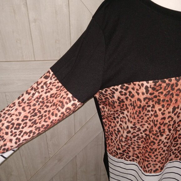 BLACK AND WHITE STRIPED LEOPARD PRINT LONG SLEEVE TOP-NWT-SIZE-XL - Picture 5 of 10